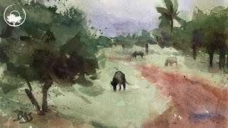Painting a Random Place from Google Street View with Watercolor - LiveStream #142