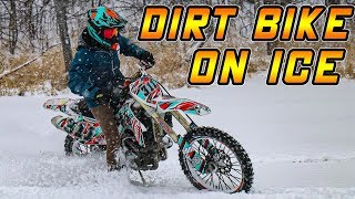 Dirt Bike on Ice with STUDDED TIRES!! (He Crashes)