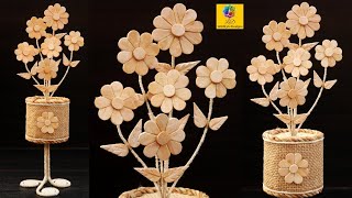 Flower vase Showpiece idea with jute and Popsicle Sticks | Best of Waste Home Decor art and Craft #2