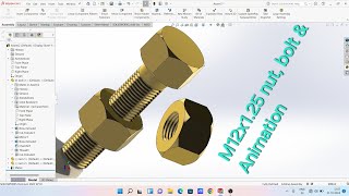 Solidworks tutorial- 2022 , How to make nut,bolt M12x1.25 with threads