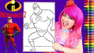 Coloring Incredibles 2 Mr. Incredible GIANT Coloring Book Page Crayola Crayons | KiMMi THE CLOWN