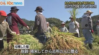 柄杓田小全校児童２４人で稲刈り体験