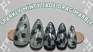 Sparkly Minty Jade Drag Marble Nails | First Time Drag Marbling Nails | RainbowR