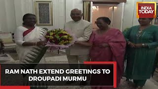 Outgoing President Ram Nath Kovind Greets Successor Droupadi Murmu At Rashtrapati Bhavan