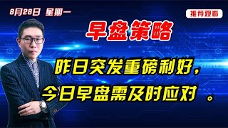 8月28日 早策略：昨日突发重磅利好，今日早盘需及时应对 。