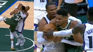 Russell Westbrook tackles Giannis to try stop him and things get heated 👀