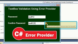 Validation Using ErrorProvider in c# | Password Validation | TextBox Validation | Swift Learn