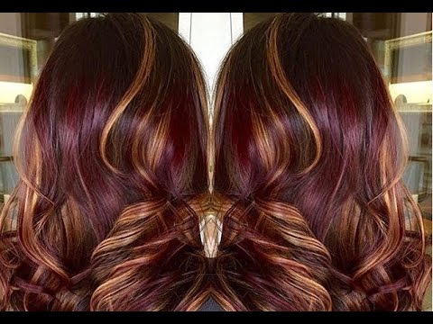 Purple Red Hair Color With Caramel Highlights