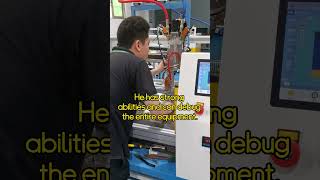 This young man is debugging the valve of the dispensing machine.