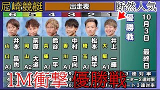 【尼崎競艇優勝戦】1M衝撃！①井上一輝②松本純平③中村日向④鈴谷一平ら出走、優勝戦