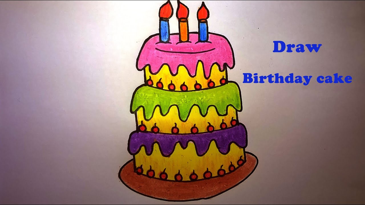 How To Draw A Birthday Cake_How To Draw And Color Birthday Cake For ...