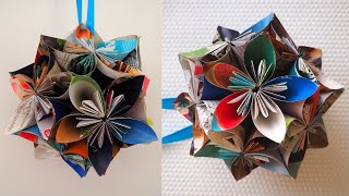 Make this beautiful decor with old magazine | Kusudama ball making | Origami ball | Home decor DIY