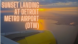 Sunset Spirit Airlines Flight landing in Detroit (DTW)