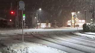 県道 9号 から 44号 茶屋町 交差点 冬 WINTER 雪 SNOW 積雪 降雪 圧雪 融雪装置 無し TOYAMA CITY 富山 富山市 呉羽 ドライブ 2022年2月19日 夜