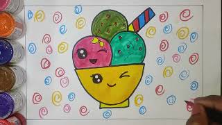 How to draw and colour cute and easy ice cream cup for kids || #200
