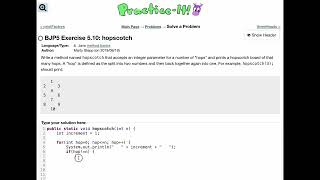 Java Practice It | Exercise 5.10: hopscotch | method basics, for loop, if statement