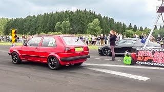 600HP VW Golf MK2 VS Audi R8 V10 VS Dodge Challenger \u0026 More! Drag Race!