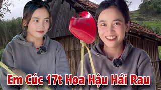 Em cúc 17 tuổi Hoa Hậu Hái rau với bữa ăn đạm bạc