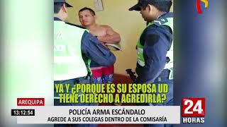 Arequipa: policía amenaza a colegas dentro de comisaría tras ser detenido por agredir a su pareja