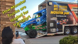 How Monster Trucks are loaded for transport.