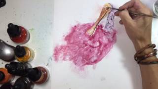 Speed painting demo - painting a bird using acrylic and india inks on yupo paper