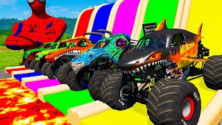 5 MONSTER TRUCK VS GIANT COLOR WATER SLIDE #154