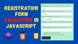 Responsive Registration Form Validation in JavaScript | Bootstrap 5 Tutorial