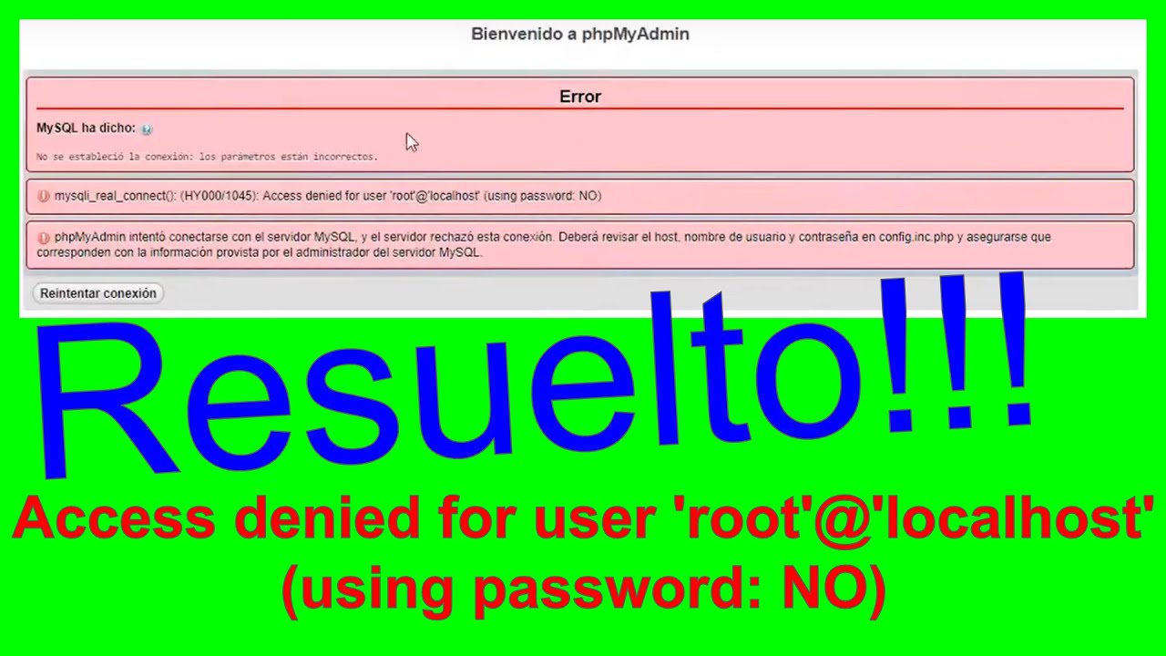 Access denied for user root localhost using password: no ошибка. Ошибка подключения MYSQL: access denied for user ''@'localhost' (using password: no). Access denied for user 'Dak'@'localhost' (using password: Yes). #28000access denied for user' host 1609531'@'109 .75.52.203'(using password:Yes). Hy000 1045 access denied for user