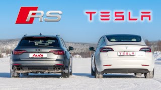 Audi RS4 Quattro VS Tesla Model 3 Performance AWD - What's BEST on snow? ❄️