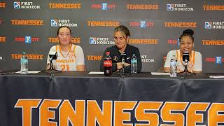 Lady Vols Basketball Coach Kim Caldwell, Tess Darby, Jewel Spear post-game vs. Alabama