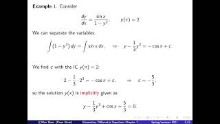 Video2-6, Separable equations, general ideas and examples. Elementary Differential Equations.