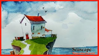 Simple Landscape Tutorial || Watercolor Seascape for Beginners || Watercolor Landscape Tutorial