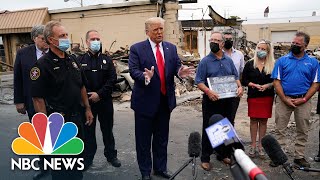 President Donald Trump Visits Burned Building In Kenosha | NBC News NOW