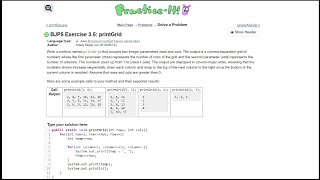 Java Practice It || 3.5 printGrid || method basics, parameters, nested for loops