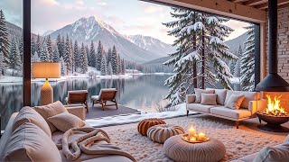 Peaceful Lakeside Winter Ambience ❄ Smooth Jazz Music \u0026 Fireplace for Relaxation and Productivity