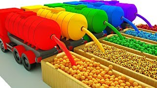 Learn Colors with WaterTank Trucks and Sports Balls for Kids #excavator, Dump Truck, Mixer Truck