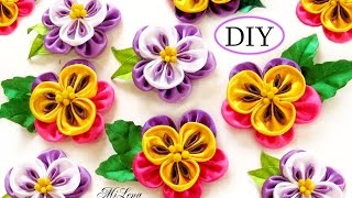 DIY Pansies / Анютины глазки из атласной ленты, МК / DIY Kanzashi flowers