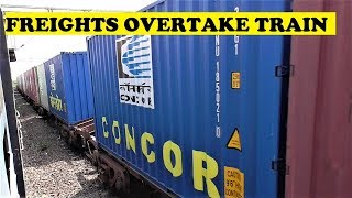 2 Freights Overtake Train | WAG5 Wagon + WAG9 Concor Container VS Gudur Vijayawada Passenger