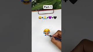 Lol + Join Hand + Purple Heart + Black Heart = ? | 4 Emoji in 1 Drawing Video |#shorts #emojidrawing