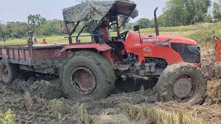 Kubota mu5501 4x4 stuck in mod 🤭🤭🤭 // full tolly loding// #tractor #automobile #viral #farming