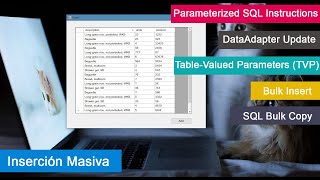 Insertar múltiples filas(datos masivos)Transact-SQL, Commit, Rollback, SQLBulkCopy, TVP, POO, C#