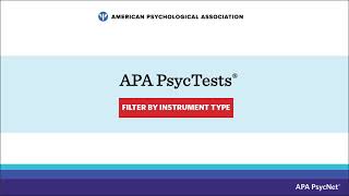 APA PsycTests - Filter Instruments by Type on APA PsycNet