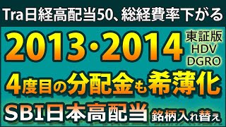 東証版HDV【2013】と東証版DGRO【2014】の4度目の分配金が決定。希薄化データを公開。Tracers 日経高配当50の総経費率が0.14％に下がる。高配当ニュース満載！