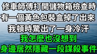 修車師傅打開儲物箱檢查時，有一個黃色包裝盒掉了出來，我頓時驚出了一身冷汗，我怎麽也沒想到，身邊居然隱藏一段謀殺事件！【一濟說】#落日溫情#情感故事#花開富貴#深夜淺讀#深夜淺談#家庭矛盾#爽文