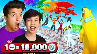 1 Elimination = 10,000 VBucks w/ My 13 Year Old Little Brother - Challenge!