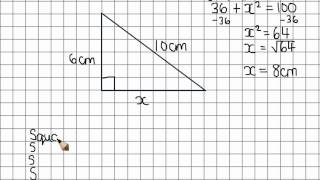 Using Pythagoras' Theorem to find a missing short side.