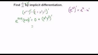Implicit Differentiation e ^ x+y = 1 + x^2 y^2