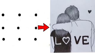 Drawing young loving couple - simple and easy Drawing | girl drawing | girl dots drawing | drawing
