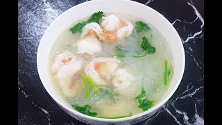 家常菜【香菜粉丝虾汤】【Prawn soup with Glass noodles】