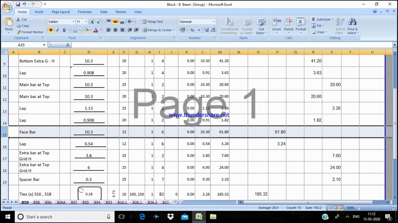 #B.B.S. Of Beam Into # Excel With Full Details... - YouTube